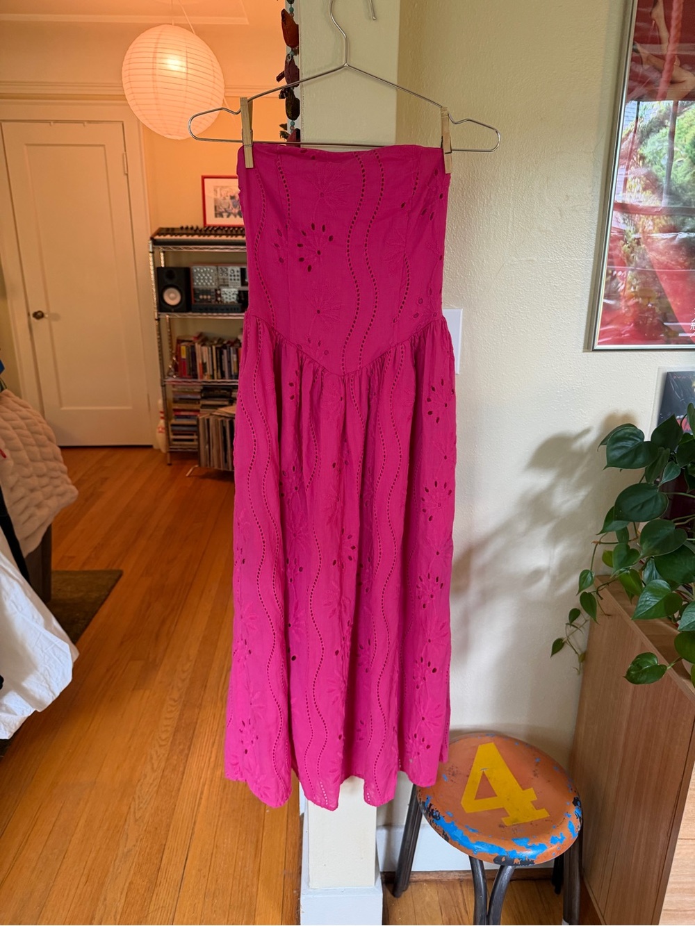 Magenta Strapless Midi Dress